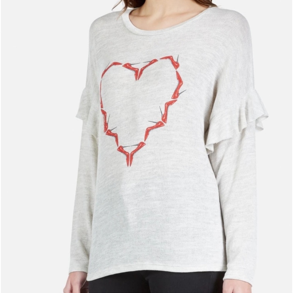 LAUREN MOSHI LIGHTWEIGHT KNIT PULLOVER SWEATER HEART STILETTOS 👠 PRINT SZ S - Picture 7 of 11